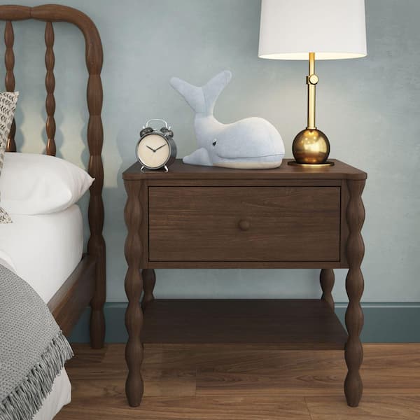 Jenny Walnut 1 Drawer 26 in W Nightstand with Shelf