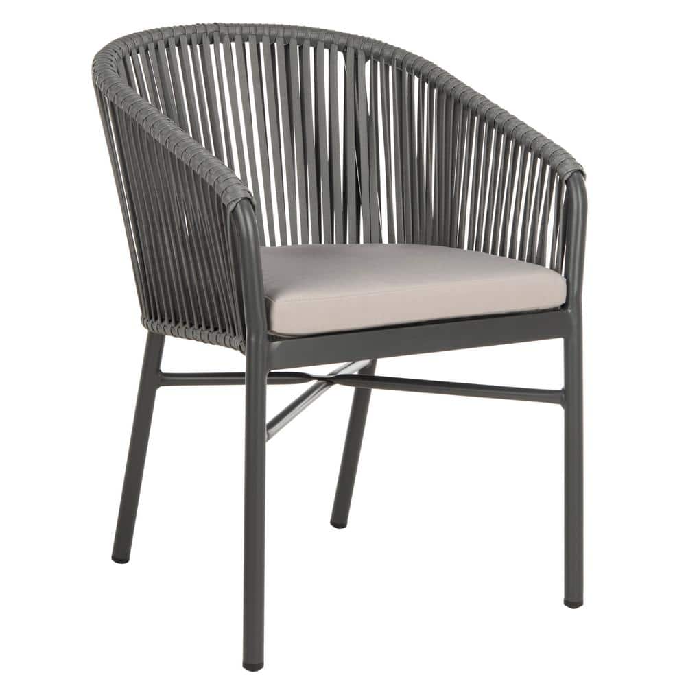 Matteo Gray Rope Arm Dining Chairs with Cushions, Set of 2