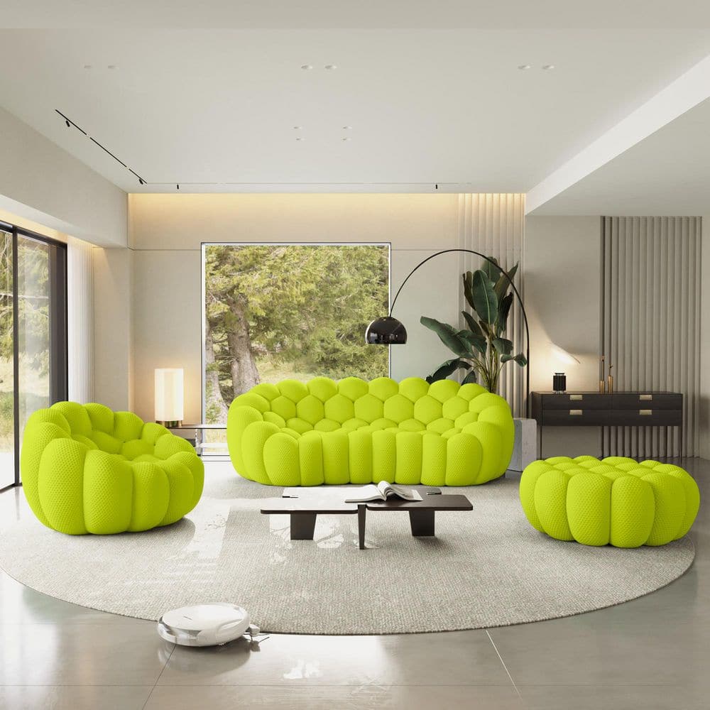Magic Home 147 in. 3-Seater Bubble Curved Couch with Ottoman 3D