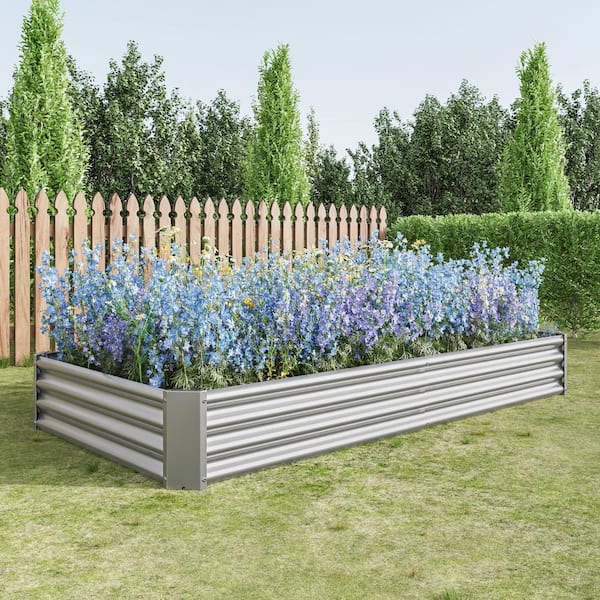 Unbranded 91 in. L x 45 in. W x 12 in. H Silver Outdoor Metal Raised Garden Bed, Planter Box for Vegetables, Flowers