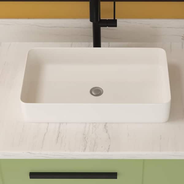 24 in. Vessel Rectangular Bathroom Sink in White Ceramic
