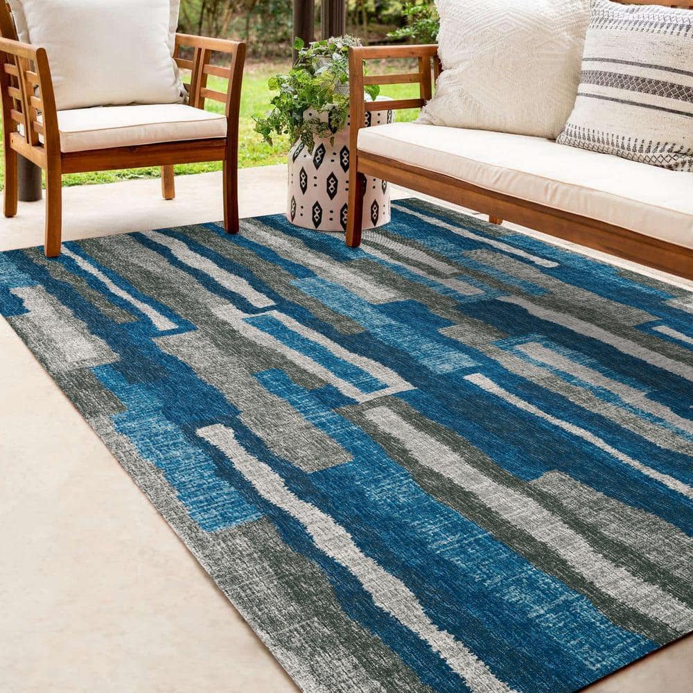 Modern Elegance Flat-Woven Blue Chenille 5' x 7' Abstract Rug