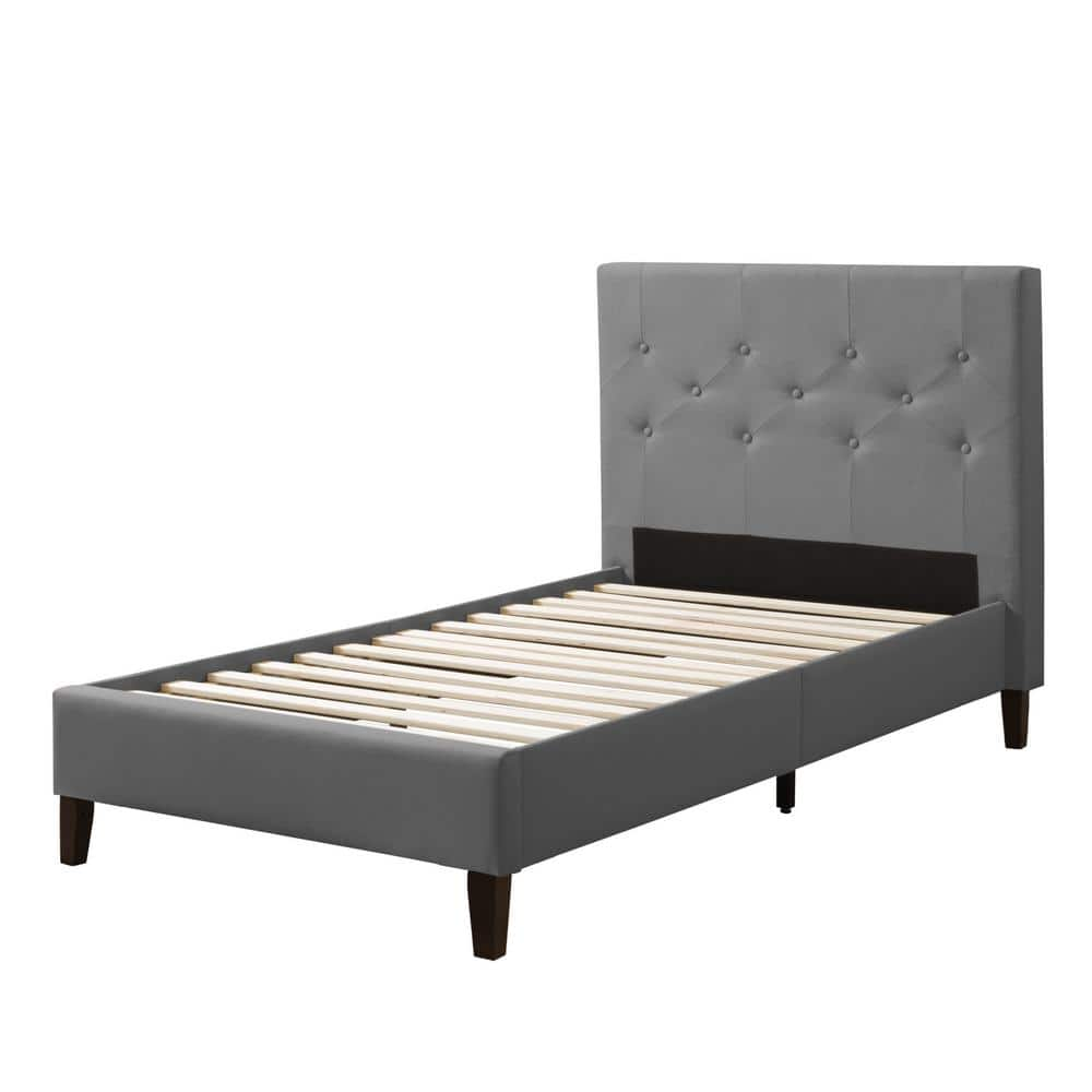 Nova Ridge Gray Fabric Twin/Single Upholstered Platform Bed with Diamond Button-Tufted Headboard -  CorLiving, BRH-104-S