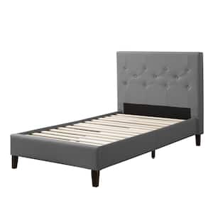 Nova Ridge Gray Fabric Twin/Single Upholstered Platform Bed with Diamond Button-Tufted Headboard