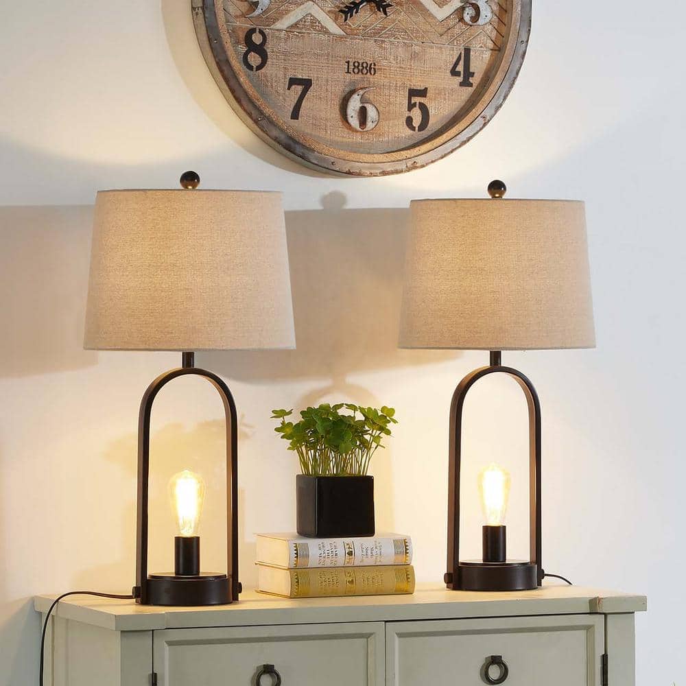 Chicago 27.75 in. Black Mid-Century Dimmable Metal Bedroom Living Room Bedside Desk Table Lamps Set of 2 price history on PriceWatchPro