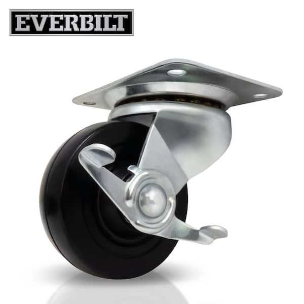 Everbilt 4 in. Black Soft Rubber and Steel Swivel Plate Caster with Locking Brake and 225 lbs. Load Rating