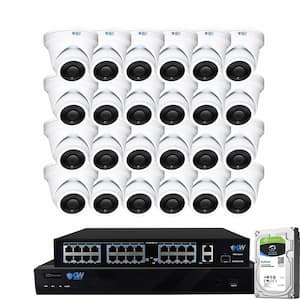 32-Channel 8MP 8TB NVR Security Camera System 24 Wired Turret Cameras 2.8mm Fixed Lens Human/Vehicle Detection Mic