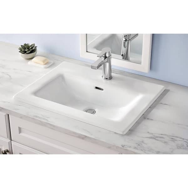 24 in. Drop-In Rectangular Fireclay Bathroom Sink in White