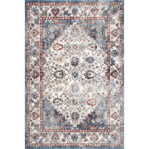 nuLOOM Edith Blue 8 ft. 10 in. x 9 ft. 8 in. Medallion Indoor Area Rug