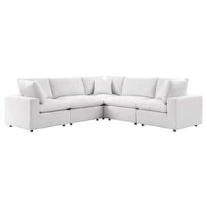Commix 5-Pieces Aluminum Outdoor L-Shaped Sectional Sofa with White Cushions