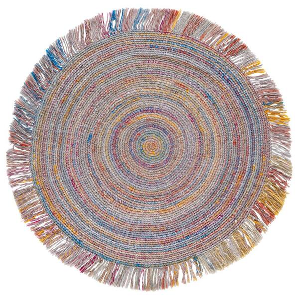 Renewal 5 ft. x 5 ft. Red/Blue Woven Fringe Round Area Rug