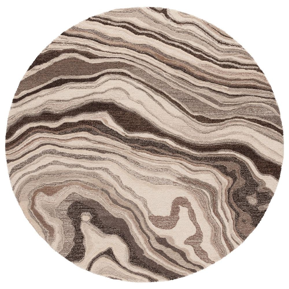 Metro 6 ft. x 6 ft. Brown/Ivory Abstract Wavy Marble Round Area Rug price history on PriceWatchPro