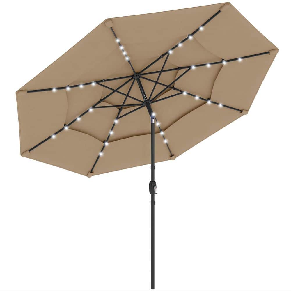 9.7 ft. Steel Market Patio Umbrella with Solar LED Lights in Khaki price history on PriceWatchPro