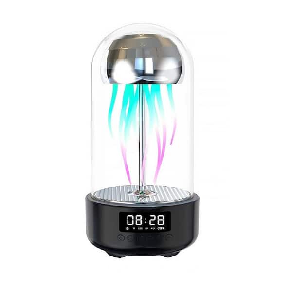 Etokfoks 5.36 in. Black Jellyfish Aquarium Integrated LED Bubble Table Lamp Architect for Living Room with Bluetooth Speaker