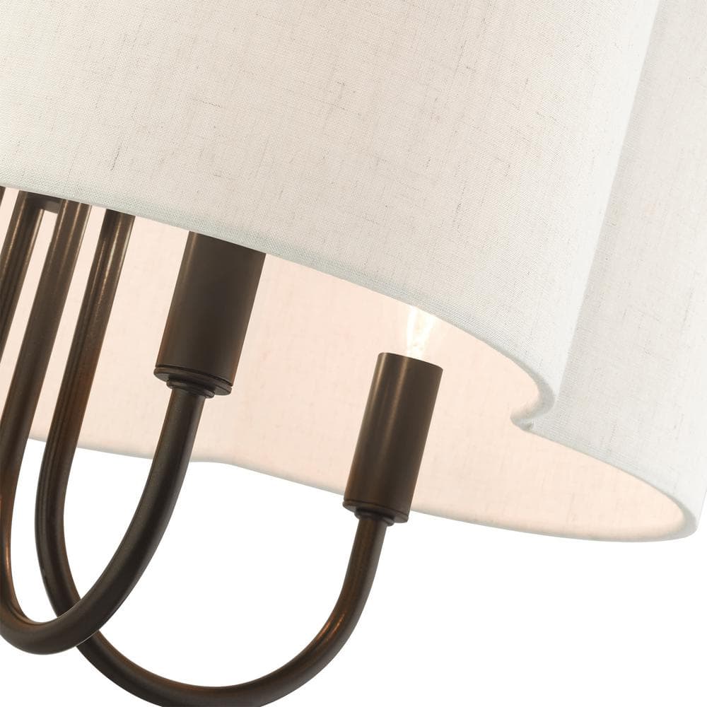 English Bronze Solstice Drum Chandelier with Oatmeal Shade