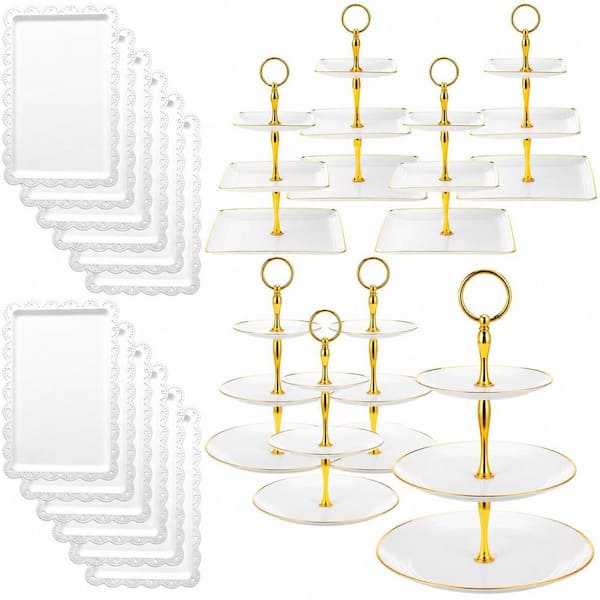 9.84 in. W Plastic 20-Piece Dessert Table Display Set with Cupcake Stands and Serving Trays