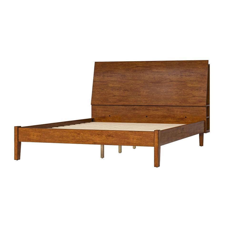 JAYDEN CREATION Alvin Acorn Mid-century Modern Solid Wood Platform Bed with  USB Ports and Storage Space BDJE1026-QB-ACR-AB - The Home Depot