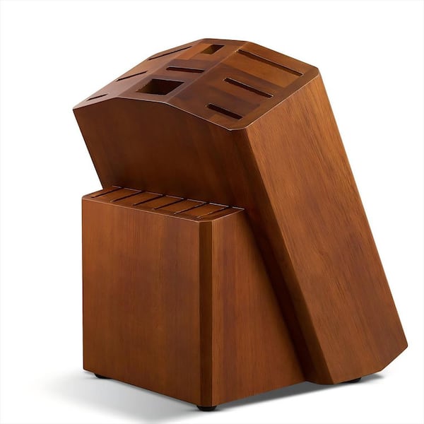 15 Slots Acacia Wood Universal Knife Block without Knives, Butcher Block Countertop for Knife Storage Organizer