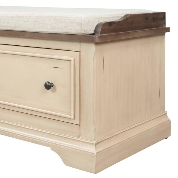 Harper Bright Designs Fully Assembled Beige Entryway Storage Bench With Drawers And Removable Cushion 16 3 In H X 43 W D Wf282365aan Drawers And Removable Cushion 16 3, Unfinished Storage Bench With Drawers