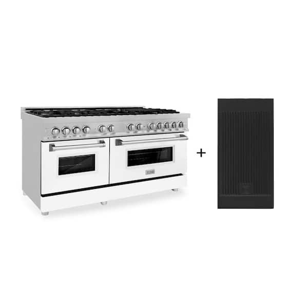 ZLINE Kitchen and Bath 60 in. 9 Burner Double Oven Dual Fuel Range with White Matte Door in Fingerprint Resistant Stainless Steel with Griddle
