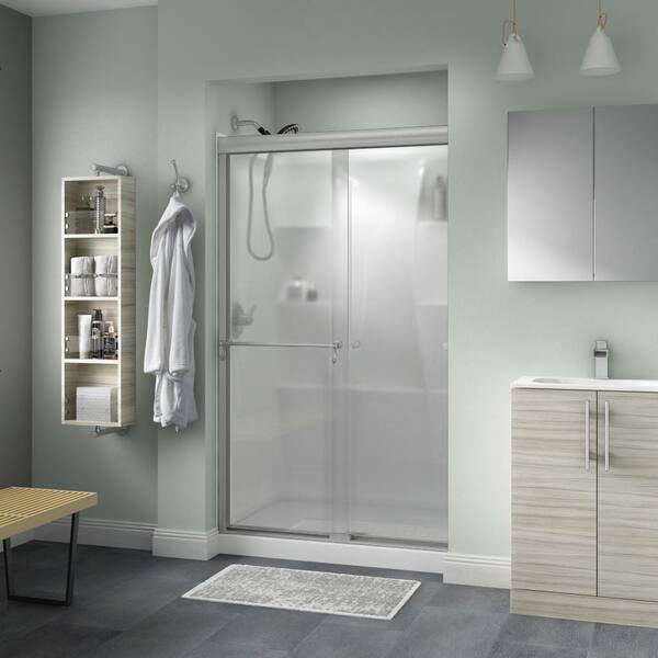 Delta Traditional 48 in. x 70 in. Semi-Frameless Sliding Shower Door in Nickel with 1/4 in. Tempered Frosted Glass
