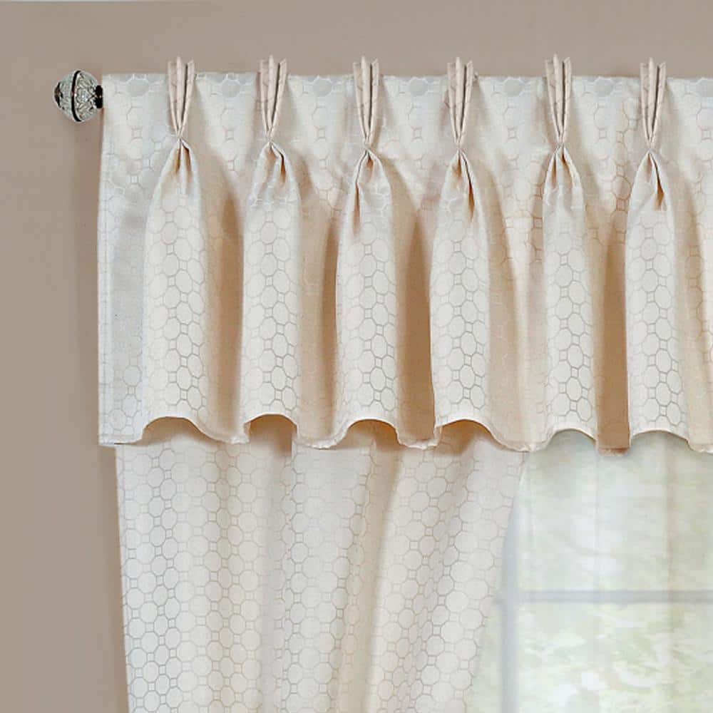 Ivory Geometric Pinch Pleat Ground Length Curtain Set