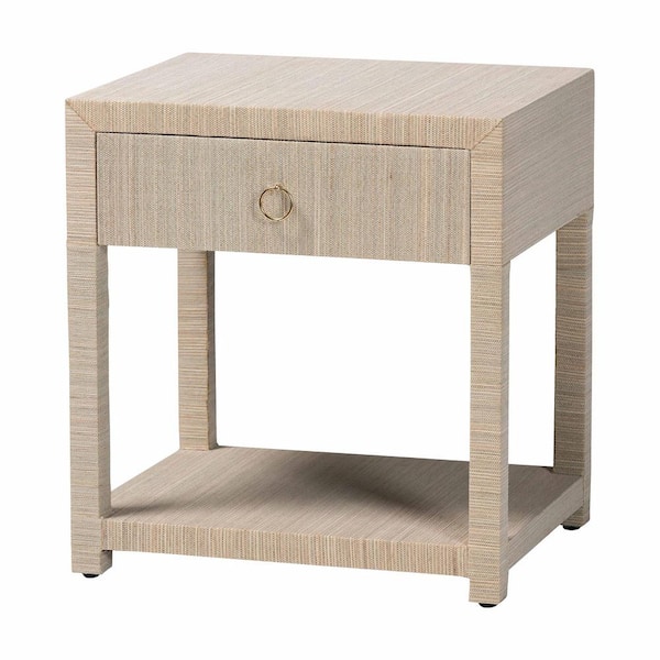 Nata Natural Grasscloth 1-Drawer Nightstand