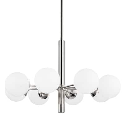 Stella 8-Light Polished Nickel Chandelier with Opal Shiny Glass Shade