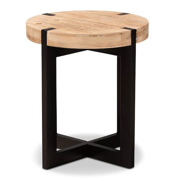 Baxton Studio Horace 13.8 in. Brown and Black Circular Wood End Table