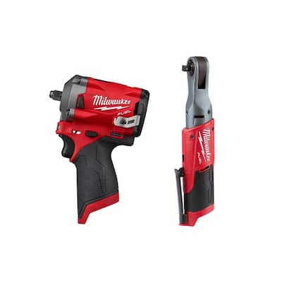 M12 FUEL 12-Volt Lithium-Ion Brushless Cordless Stubby 3/8 in. Impact Wrench and Ratchet Kit (Tool-Only Kit)