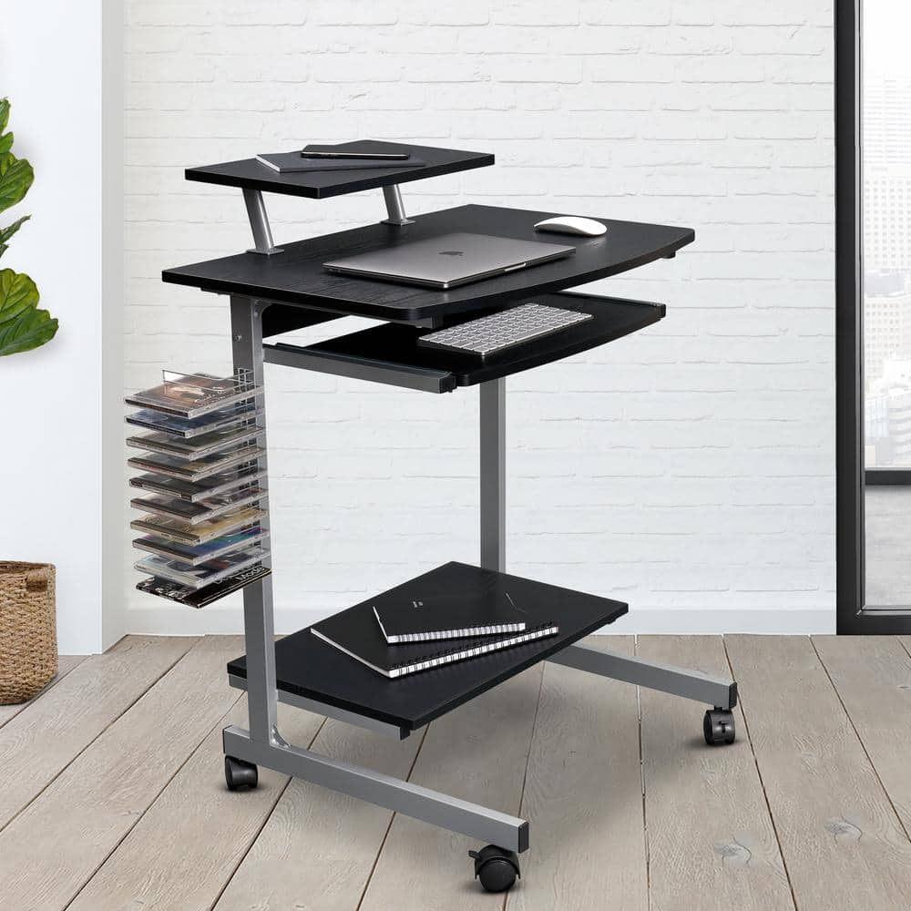 TECHNI MOBILI 28.25 in. Rectangular Espresso Chrome Laptop Desk with Keyboard Tray RTA 2018 ES18 The Home Depot
