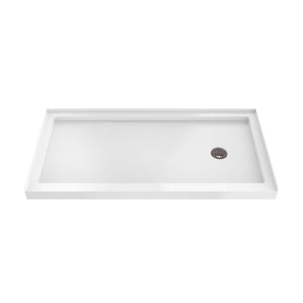 SlimLine 60 in. L x 32 in. W Alcove Rectangular White Shower Pan Base with 2 in. Round Right Drain in Oil Rubbed Bronze
