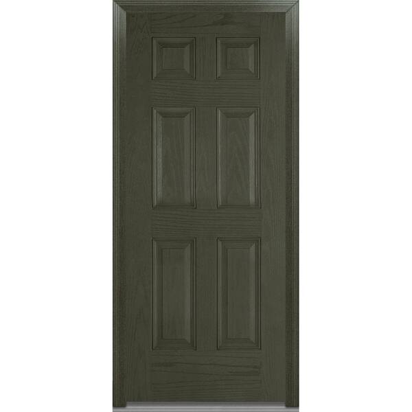 MMI Door 36 in. x 80 in. Severe Weather Left-Hand Outswing 6-Panel Stained Fiberglass Oak Prehung Front Door