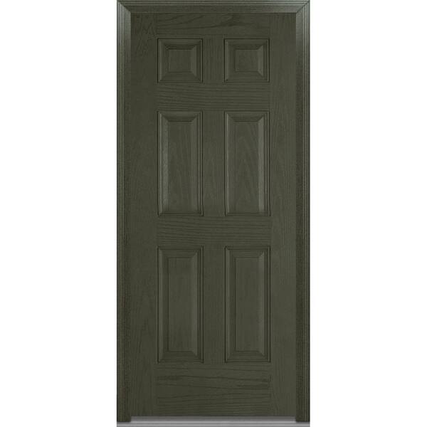 MMI Door 32 in. x 80 in. Severe Weather Left-Hand Outswing 6-Panel Stained Fiberglass Oak Prehung Front Door