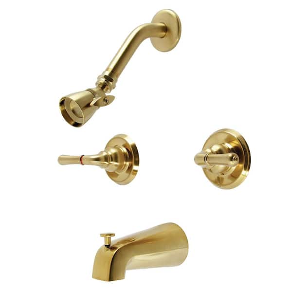Kingston Brass Magellan Double Handle 1-Spray Tub and Shower Faucet 2 GPM in. Brushed Brass (Valve Included)