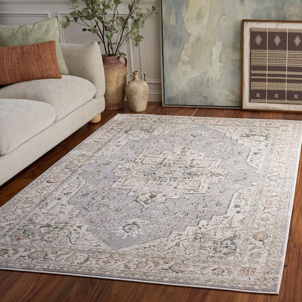 Maven 8 ft. x 10 ft. Ivory/Gray Blue Ornate Medallion Area Rug