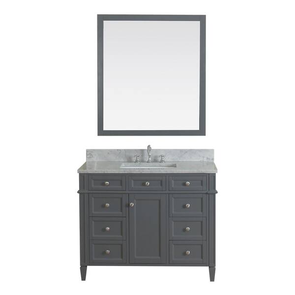 null Samantha 42 in. W x 22 in. D Vanity in Gray with Marble Vanity Top in White with White Basin and Mirror