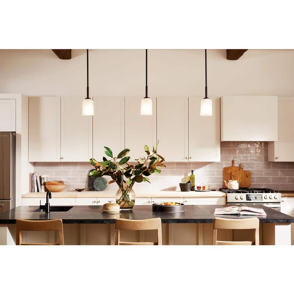 Shailene Sleek Black and Satin Etched Glass 1-Light Mini Pendant