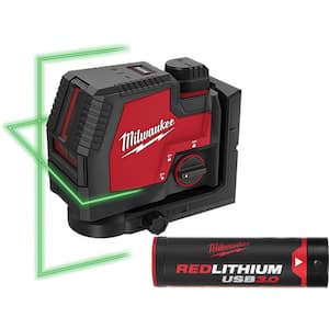 100 ft. REDLITHIUM Lithium-Ion USB Green Rechargeable Cross Line Laser Level with Extra Battery