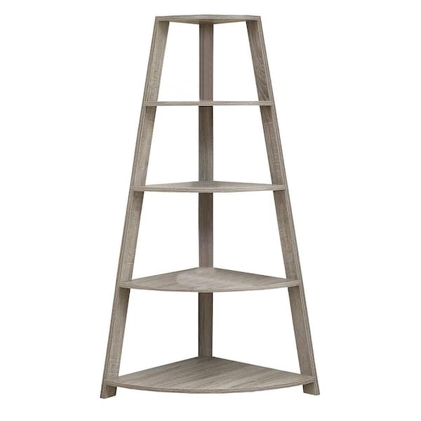 HomeRoots 60 in. Jasmine Particle Board Dark Taupe Black 4-Shelf Bookcase