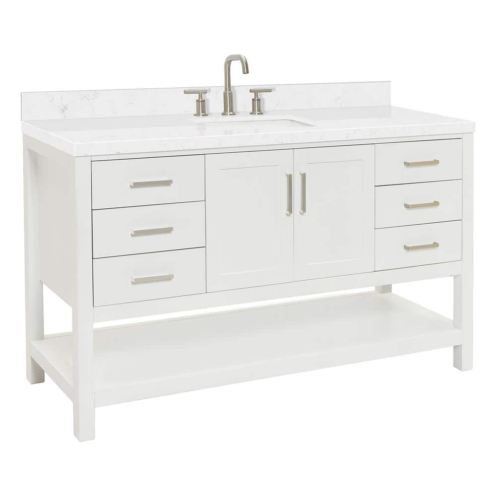 White 60" Single Sink Bathroom Vanity with Carrara Quartz Top