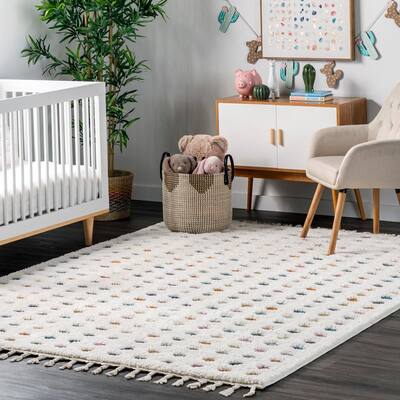 Behati High-Low Polka Dot Tassel Beige 5 ft. 3 in. x 7 ft. 6 in. Indoor Area Rug