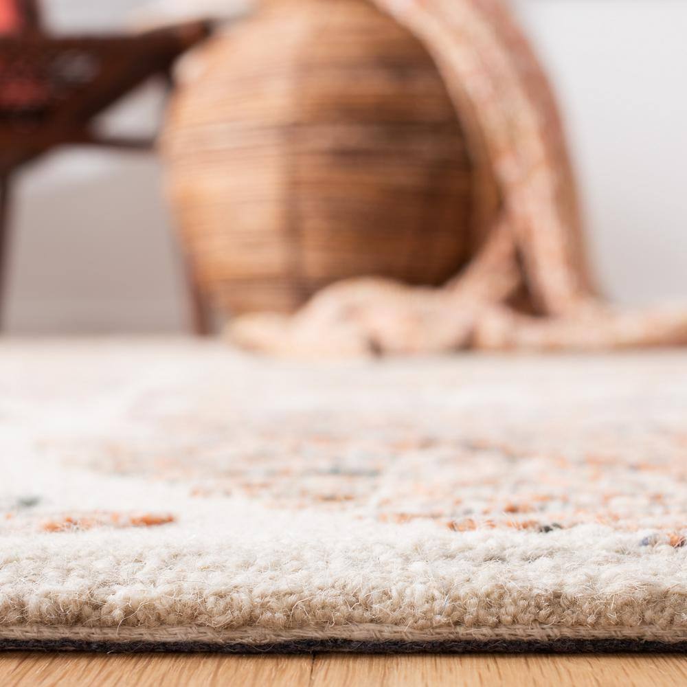 Ivory and Brown 7' Square Hand-Tufted Wool Area Rug