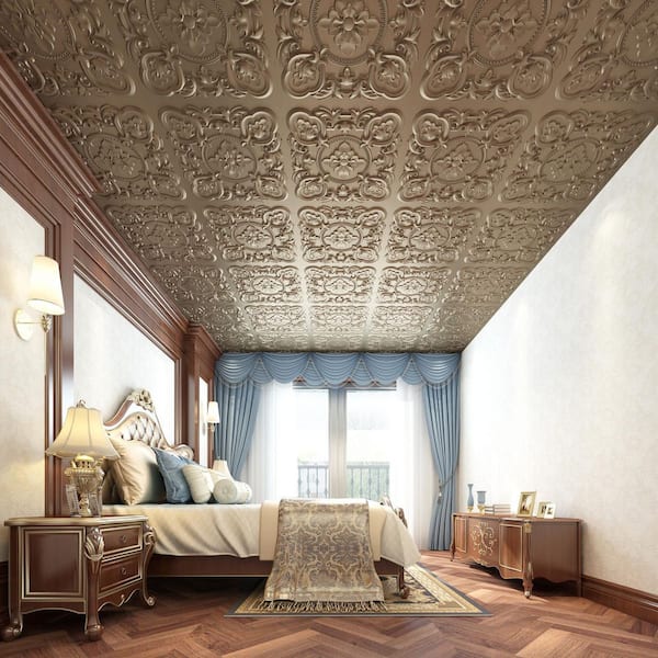 Antique Gold 2 ft. x 2 ft. Decorative Faux Tin Drop In Ceiling Tile, Square Edge Lay-In Ceiling Tile (48 sq. ft. /Case)