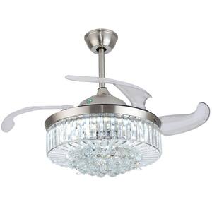 42 in. Integrated LED Indoor Silver Crystal Acrylic Retractable Blade Ceiling Fan with Light