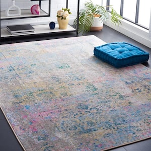 Sequoia Gray/Pink 7 ft. x 9 ft. Machine Washable Distressed Abstract Area Rug