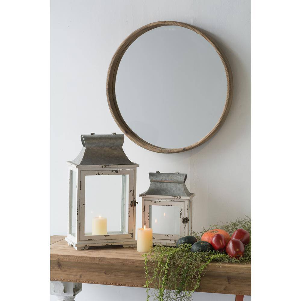 Set of 2 White and Gray Wooden Hanging Lanterns