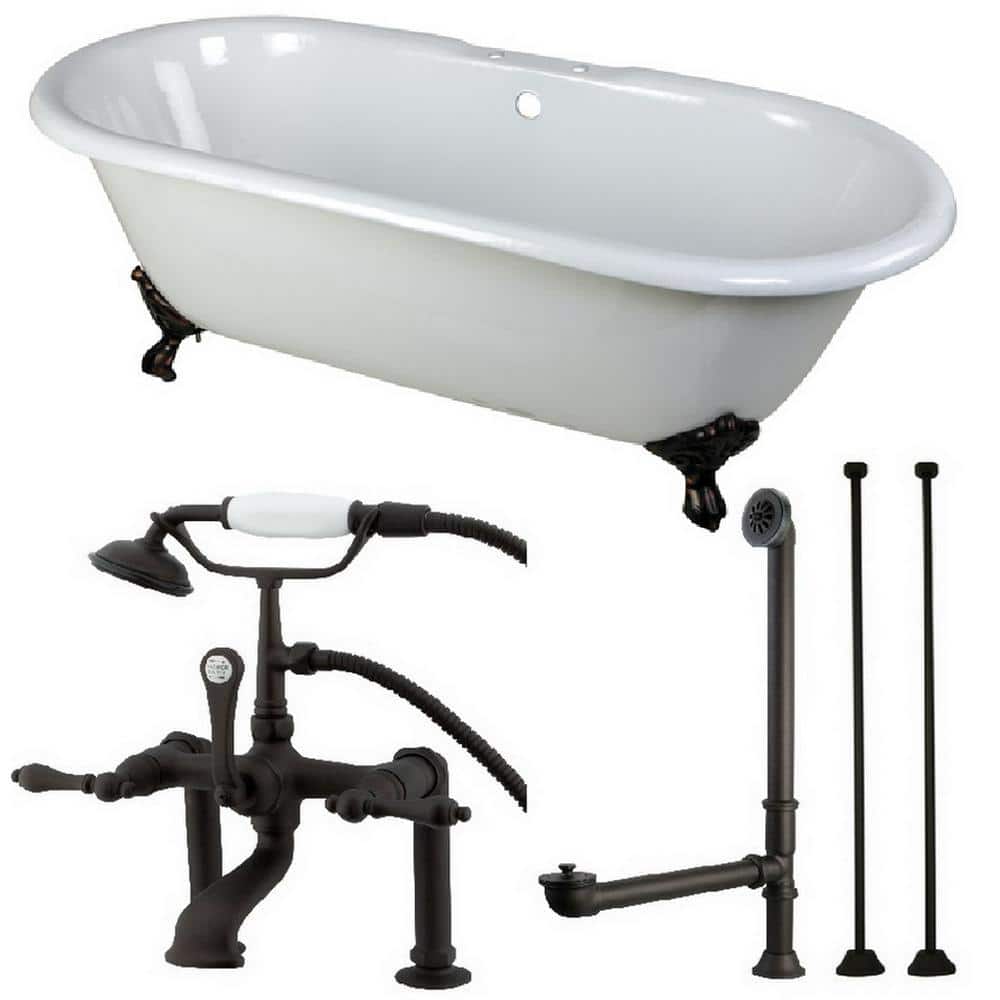 Classic Double Ended 5.5 ft. Cast Iron Clawfoot Bathtub in White and Faucet