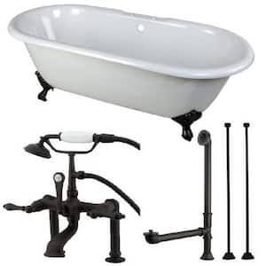 Classic Double Ended 5.5 ft. Cast Iron Clawfoot Bathtub in White and Faucet Combo in Oil Rubbed Bronze