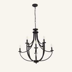 Mid-Century 8-light Black Retro Candle Chandelier for Living Room Stair Corners